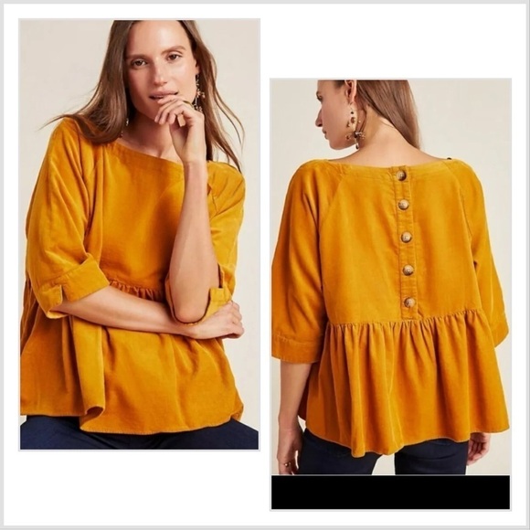 Anthropologie Maeve Maria Babydoll Corduroy Top mustard size S - Picture 1 of 13